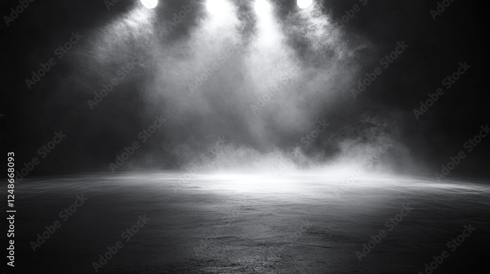 Aufkleber dramatic black background with fog and smoke illuminated by bright spotlights creating a mysterious 
