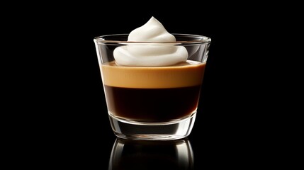 A steaming cup of espresso con panna, topped with a dollop of whipped cream for a rich and luxurious coffee experience.