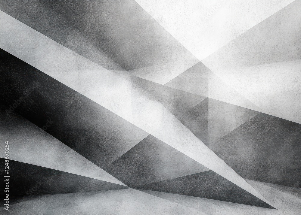 Poster abstract composition of overlapping transparent geometric shapes in shades of gray with soft lightin