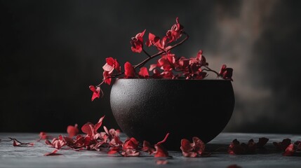 Bowl of vibrant red berries on a dark background