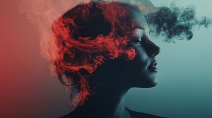 Profile of woman with ethereal red smoke