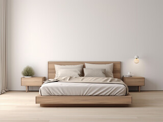 Serene Minimalist Bedroom Interior Design with Wooden Bed and Natural Light