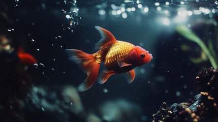 Goldfish swimming in vibrant underwater world