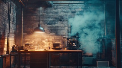 Rustic kitchen with warm tones and cooking scene