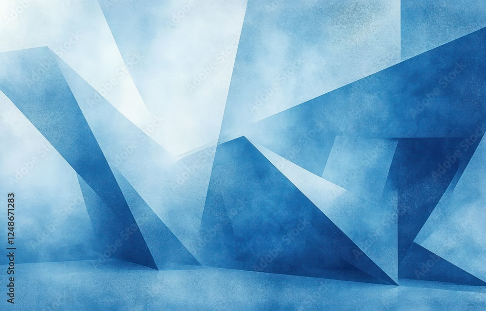 Poster blue abstract background design with geometric shapes in white transparent layered textures