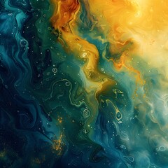 Obraz premium Abstract Fluid Art with Blue, Yellow, and Green Swirls
