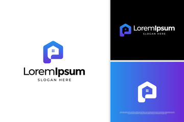 Modern letter P building house home logo vector illustration. Minimalist construction concept logo template