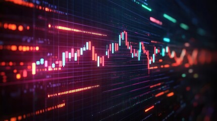 Futuristic Digital Trading Chart with Neon Colors and High Contrast Buy Sell Signals in a Cyberpunk Style