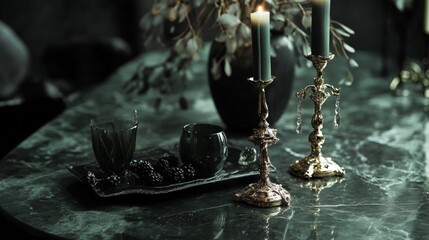 Vintage table setting with candlelight