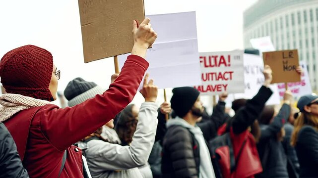 Migrant Rights Protest March with Signs and Slogans