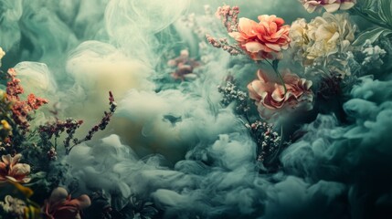 Whimsical clouds with floral elements
