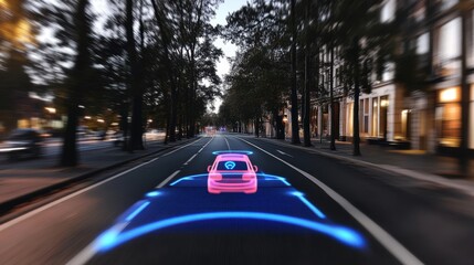Heads Up Display (HUD) interface in a smart car with augmented reality technology, a futuristic vision of the vehicle of the future