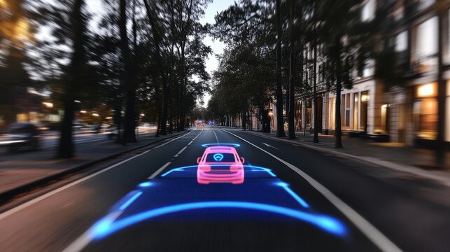 Heads Up Display (HUD) interface in a smart car with augmented reality technology, a futuristic vision of the vehicle of the future