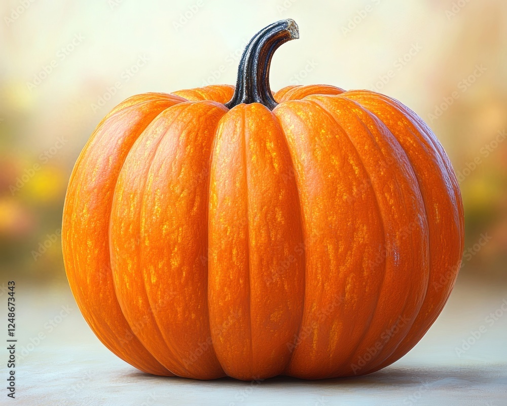 Poster hyper-realistic large orange pumpkin in natural light with texture and curves