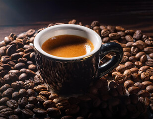 Espresso Shot with a Strong Contrast of Light and Shadows