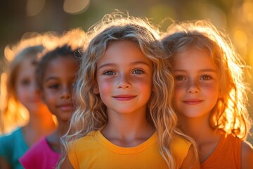 Fototapeta premium Children Hugging Together in Unity and Friendship in a Vibrant Outdoor Scene