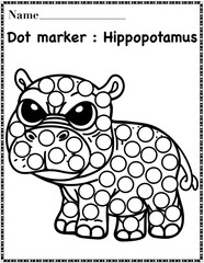 Hippopotamus dot marker worksheet activity for kids, preschool, kindergarten and homeschool.