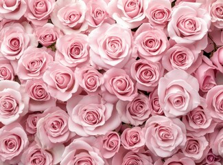 Fototapeta premium A lovely bunch of beautiful pink roses is neatly stacked on a table