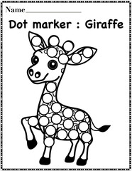 Giraffe dot marker worksheet activity for kids, preschool, kindergarten and homeschool.
