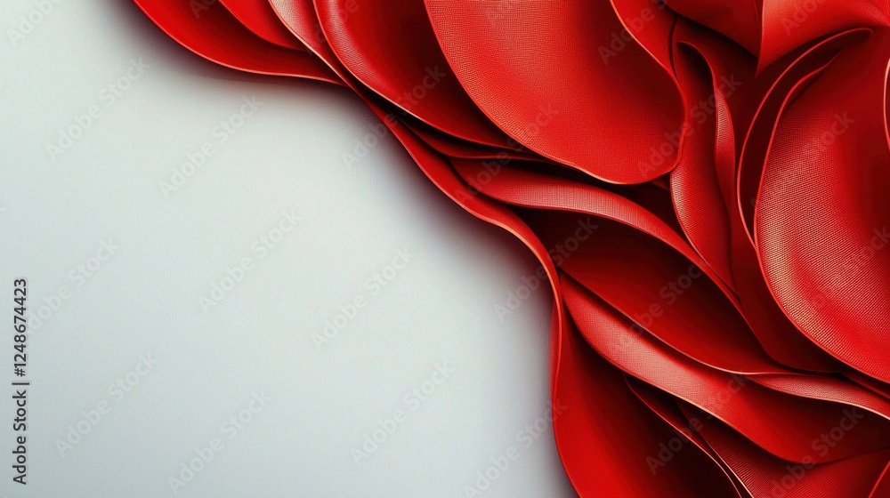 Poster elegant red fabric waves on smooth background for texture design