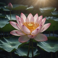 A single lotus flower blooming peacefully.