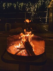 Burning wood in the barbecue 