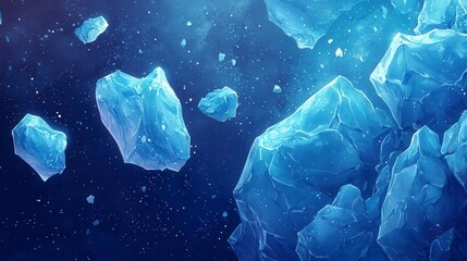 Fototapeta premium Icy Asteroids in Dark Space Pixel Art