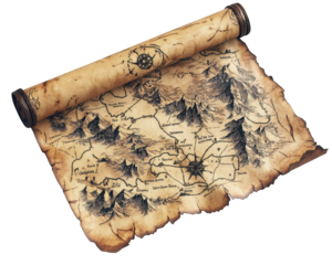 medieval style map featuring hand drawn elements, showcasing mountains, rivers, and towns, evokes sense of adventure and nostalgia