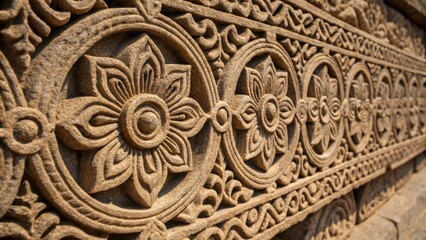 Obraz premium A closeup of the stones texture illustrates the intricate patterns being carved showcasing the interplay of light and shadow that emphasizes the skillful craftsmanship involved.