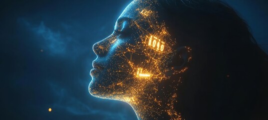 Abstract Woman s Face with Glowing Digital Circuits Technology, Innovation, AI concept.