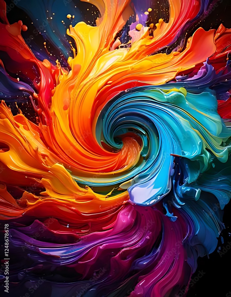 Poster vibrant colors swirl and dance in an abstract display of fluid motion, generating dynamic energy.