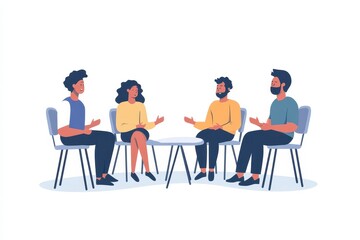 Group of Four People Engaged in a Collaborative Discussion Meeting