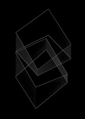 Abstract 3D Cube Structure: Transparent Geometric Form on Black Background