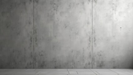 Monochromatic concrete wall and tiled floor. Minimalist, industrial, and austere interior design.