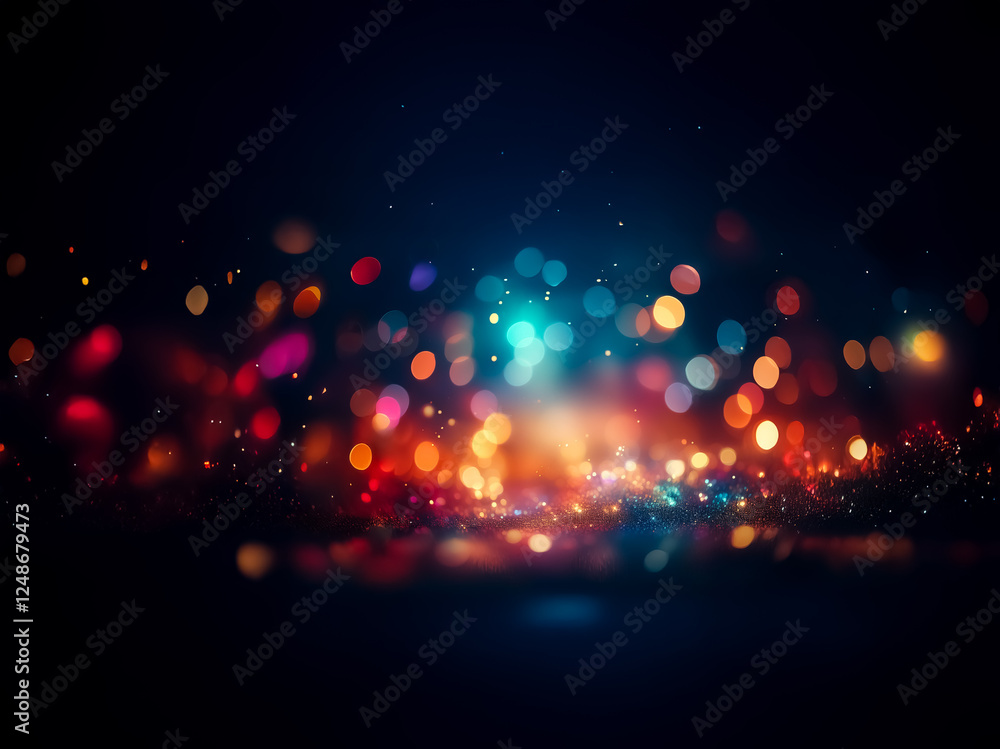 Poster vibrant bokeh lights create a festive and magical atmosphere against a dark backdrop. blurry lights 