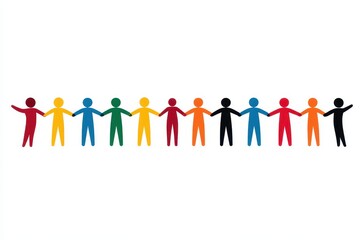Diverse Group of Colorful Human Figures Holding Hands Together