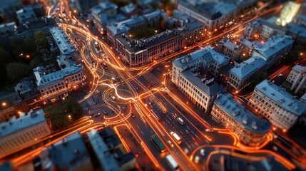Smart car traffic scanned by Computer Vision System, autonomous vehicle control in the city of the future