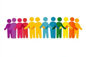 Colorful Silhouettes of Diverse People Standing in Unity and Harmony