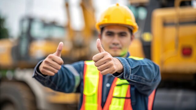 A medium closeup capturing the safety officers hands gesturing toward safety equipment with blurred machinery in the background illustrating a proactive approach to hazard