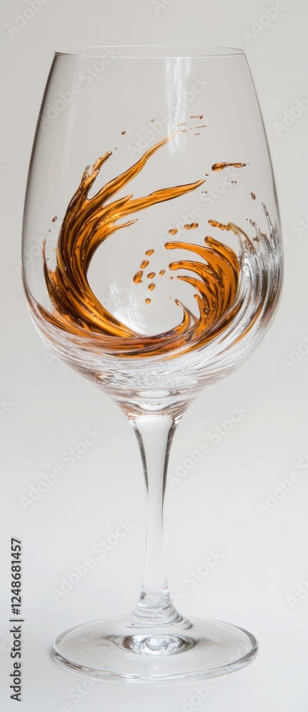 Poster elegant glass of brown liquid with dynamic splash on white background capturing fluid motion and tex