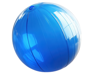 bright blue beach ball with glossy surface, reflecting light, perfect for summer fun and beach activities