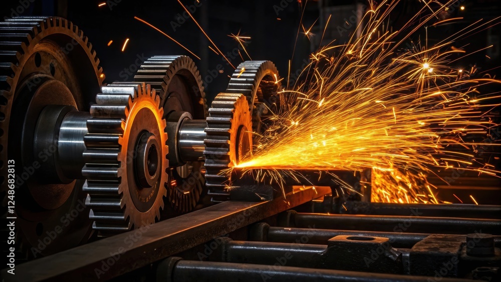 Poster a medium closeup of the heavyduty equipment in motion showcasing the dynamic gears and mechanisms as