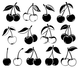 Cherry SVG Bundle, Set of Cherry Silhouettes © Nina