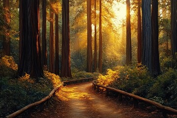 Obraz premium Serene Redwoods Path in Muir Woods National Monument Near San Francisco California
