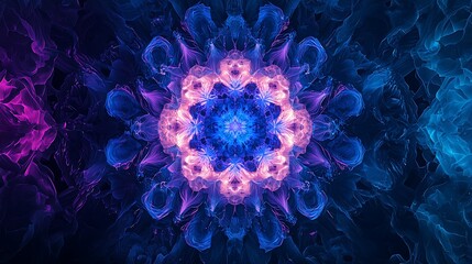 Minimal hexagonal patterns glowing in blue and purple, forming a modern abstract design