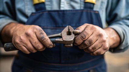 A medium closeup reveals the tradespersons hands adorned with small signs of wear as they tighten a tool holder foregrounding the blend of manual labor and skillful precision.