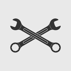 Wrenches graphic icon. Two crossed spanners sign isolated on white background. Technical assistance symbol. Vector illustration