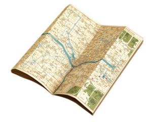 folded road map displaying intricate details of travel routes and navigation. visible creases add character, making it nostalgic representation of exploration