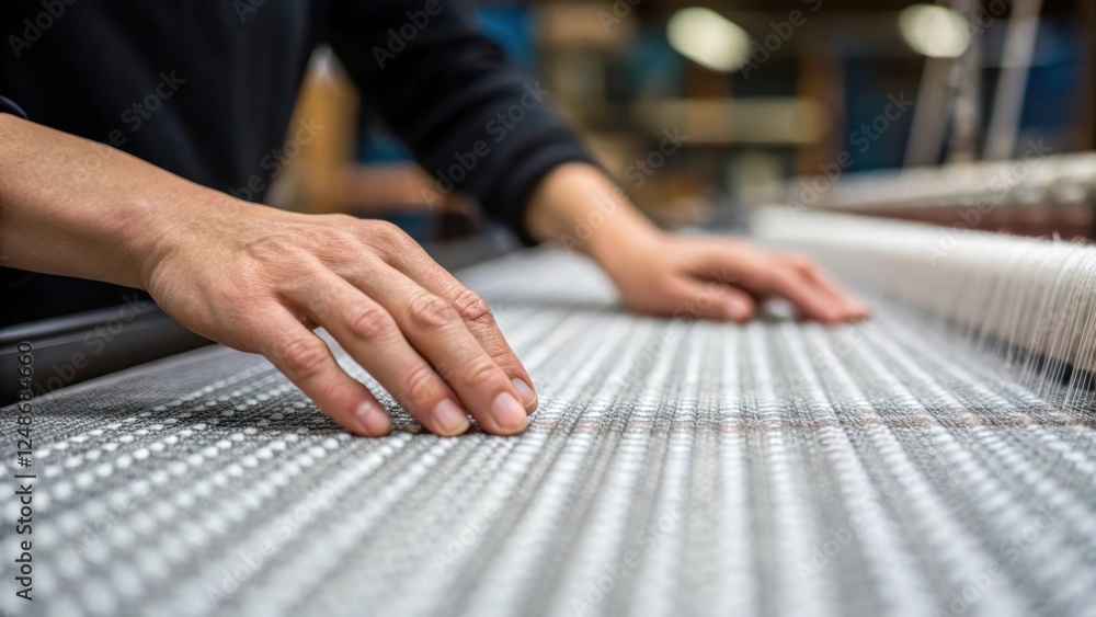 Wall mural an intense closeup of the textile workers fingers the fabrics surface emphasizing the tactile experi