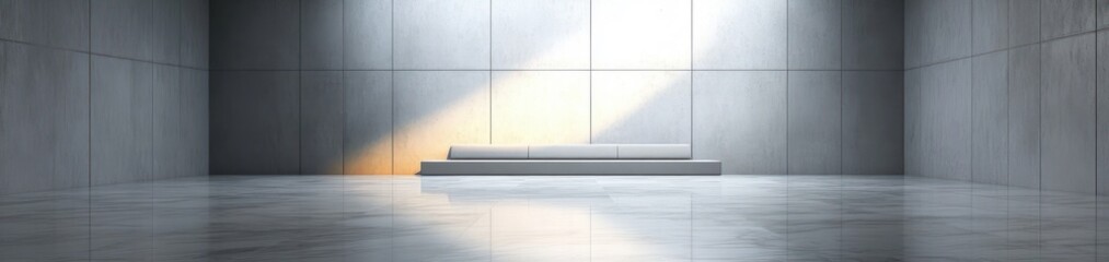 Minimalistic Interior Space with Gray Walls and Polished Marble Floor